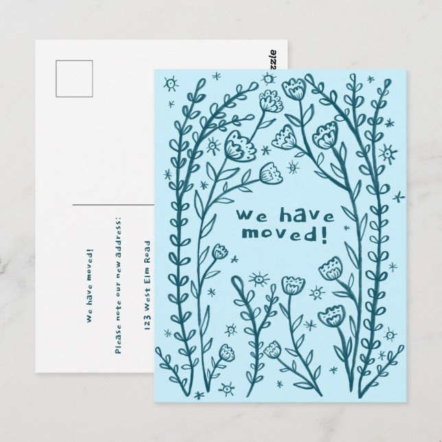 Moving Announcement Floral Frame Sketch Doodle  Postcard (Front/Back)