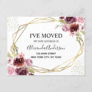 Moving Announcement Floral Geometric Watercolor Postcard
