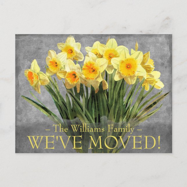 Moving Announcement Floral Yellow Daffodil Postcard (Front)