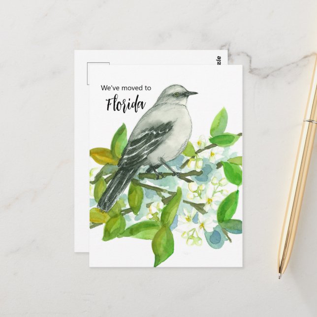 Moving Announcement Florida Mockingbird Sunshine Postcard (Front/Back In Situ)