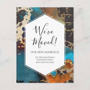 Moving Announcement Gold Blue Black Ink Modern Postcard