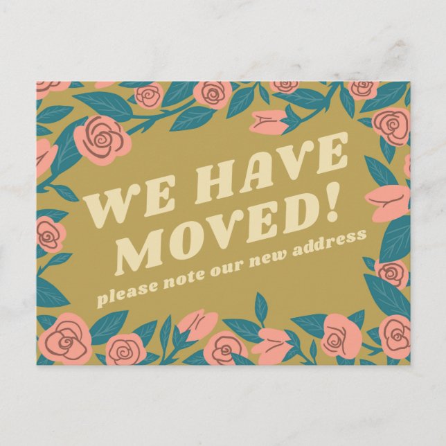 MOVING ANNOUNCEMENT Green Pink Rose Frame Custom Postcard (Front)