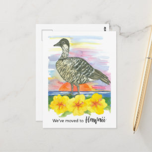 Moving Announcement Hawaii Nene Goose Hibiscus Postcard