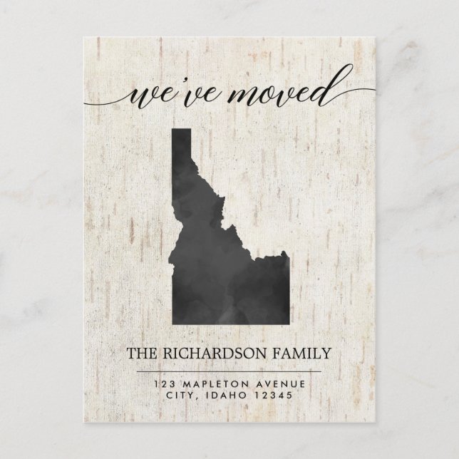 Moving announcement, Idaho state rustic Invitation Postcard (Front)