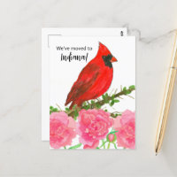 Moving Announcement Indiana Cardinal Bird Peony