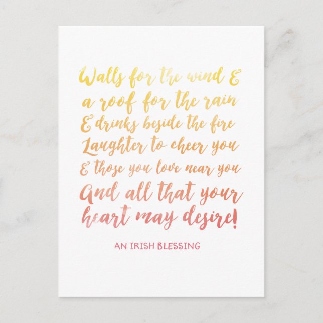 Moving Announcement Irish Blessing Postcard (Front)