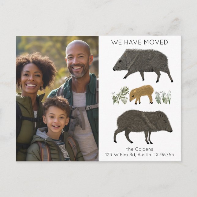 MOVING ANNOUNCEMENT Javelina Family Desert CUSTOM Postcard (Front)