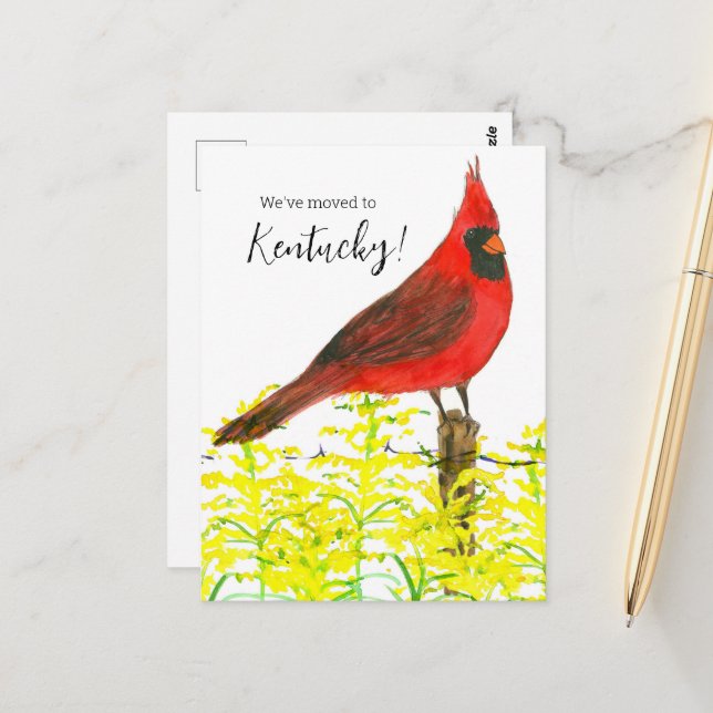 Moving Announcement Kentucky Cardinal Goldenrod Postcard (Front/Back In Situ)