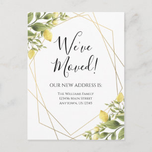 Moving Announcement Lemons Geometric Frame Postcard