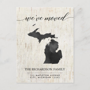 Moving announcement, Michigan state rustic Invitation Postcard