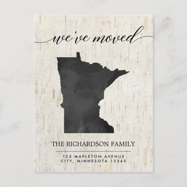Moving announcement, Minnesota state rustic Invitation Postcard (Front)