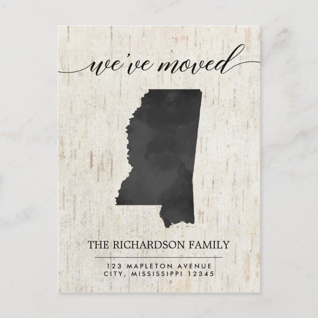 Moving announcement, Mississippi state rustic Invitation Postcard (Front)