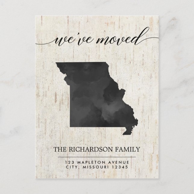 Moving announcement, Missouri state rustic Invitation Postcard (Front)