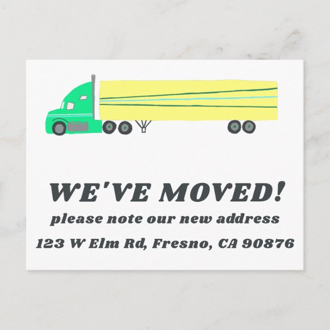 MOVING ANNOUNCEMENT NEW ADDRESS Cute Truck Fun Postcard (Front)