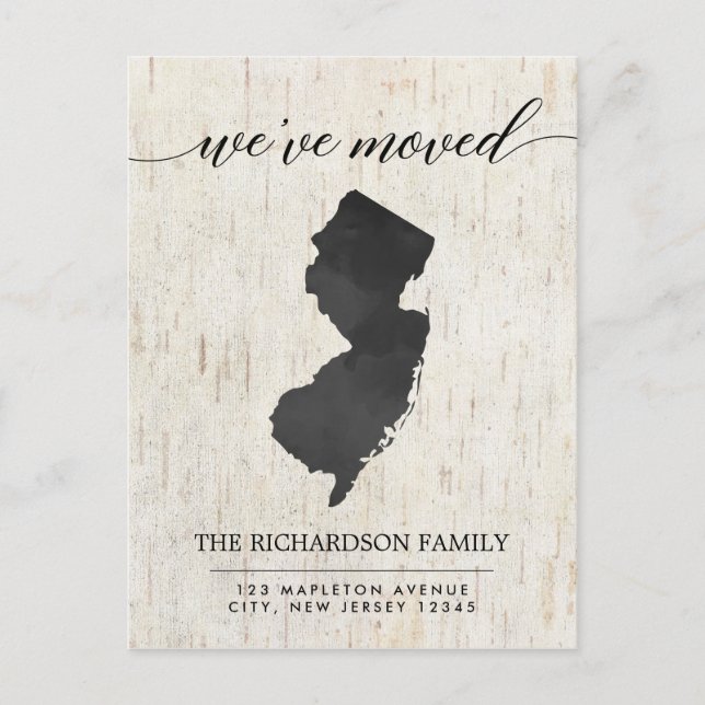 Moving announcement, New Jersey state rustic Invitation Postcard (Front)