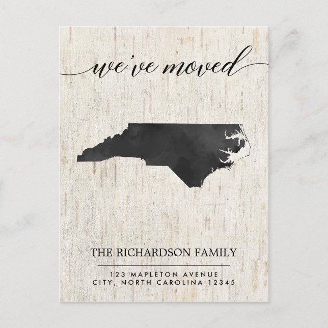 Moving announcement, North Carolina state rustic Invitation Postcard (Front)