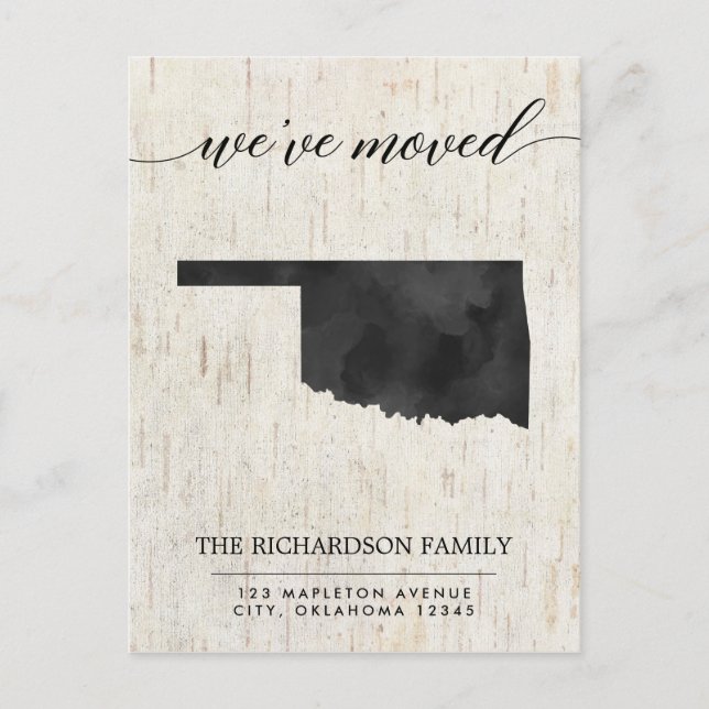 Moving announcement, Oklahoma state rustic Invitation Postcard (Front)