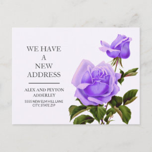 Moving Announcement Purple Vintage Floral Roses Postcard