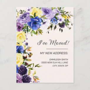 Moving Announcement Purple Yellow Floral Postcard