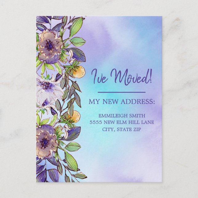 Moving Announcement Purple Yellow Flowers Postcard (Front)
