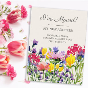 Moving Announcement Purple Yellow Wildflowers Postcard