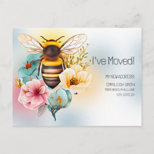 Moving Announcement Spring Watercolor Floral Bee Postcard
