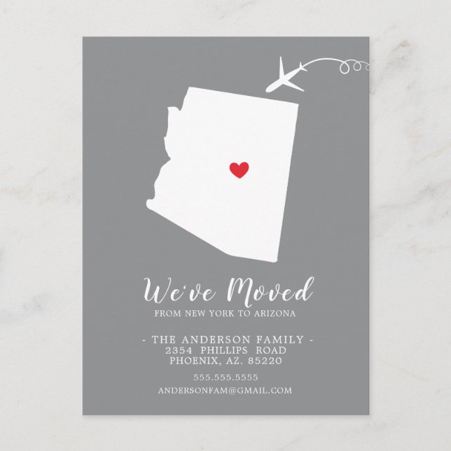 Moving Announcement State Arizona Post Card (Front)