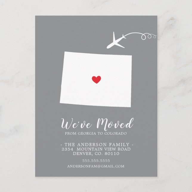 Moving Announcement State COLORADO Post Card (Front)