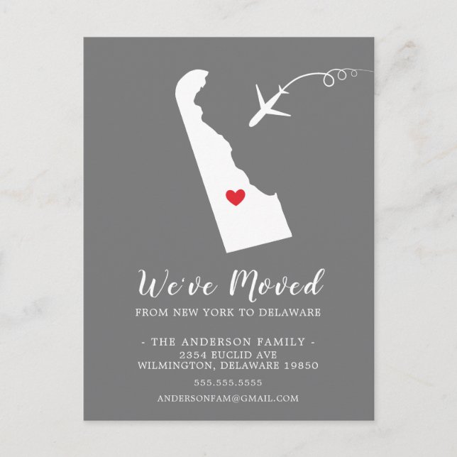 Moving Announcement State DELAWARE Post Card (Front)