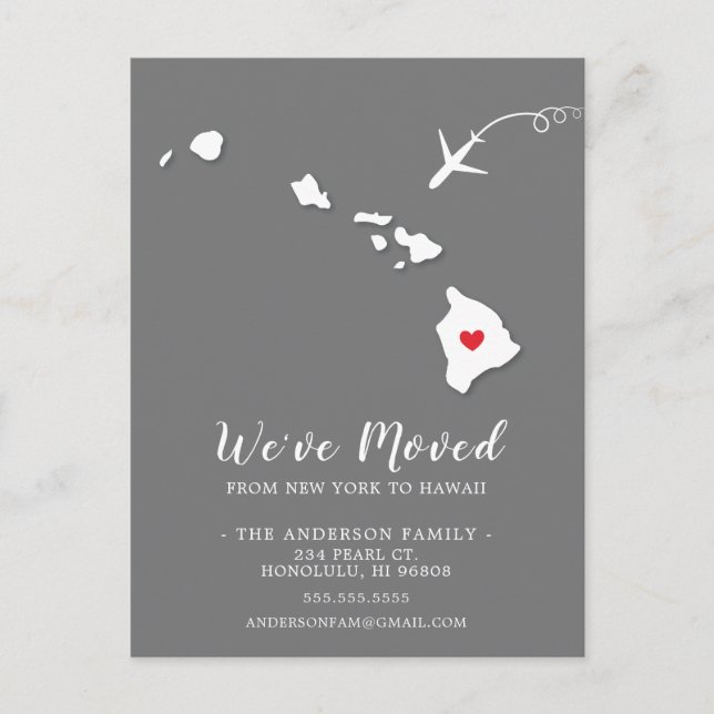 Moving Announcement State HAWAII  Post Card (Front)