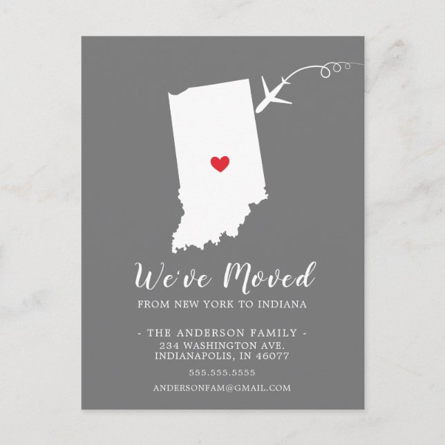 Moving Announcement State INDIANA Post Card (Front)