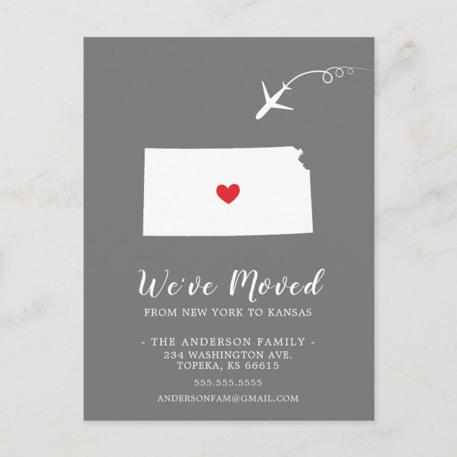 Moving Announcement State KANSAS Post Card (Front)