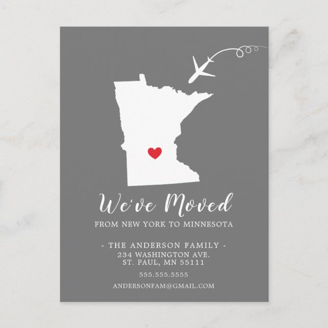 Moving Announcement State MINNESOTA Post Card (Front)