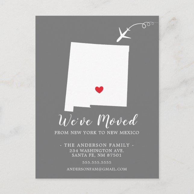 Moving Announcement State NEW MEXICO Post Card (Front)