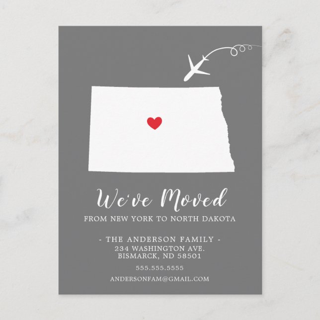 Moving Announcement State NORTH DAKOTA Post Card (Front)