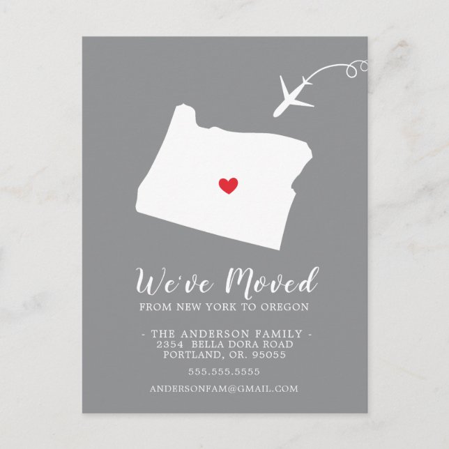 Moving Announcement State OREGON Post Card (Front)