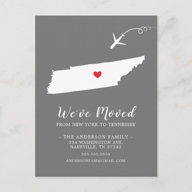 Moving Announcement State TENNESSEE Post Card (Front)
