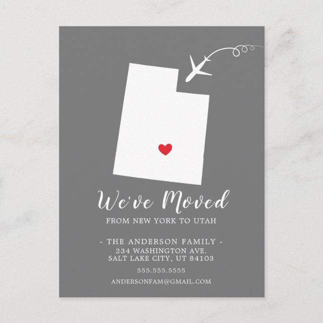 Moving Announcement State UTAH Post Card (Front)