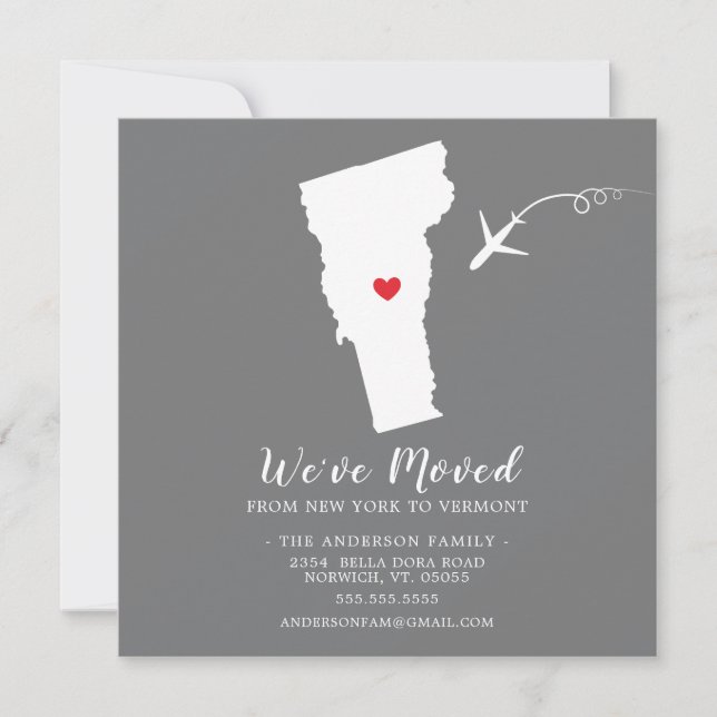 Moving Announcement | State VERMONT (Front)