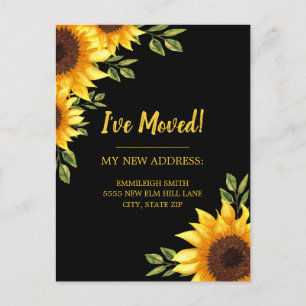 Moving Announcement Sunflower Black Rustic Postcard