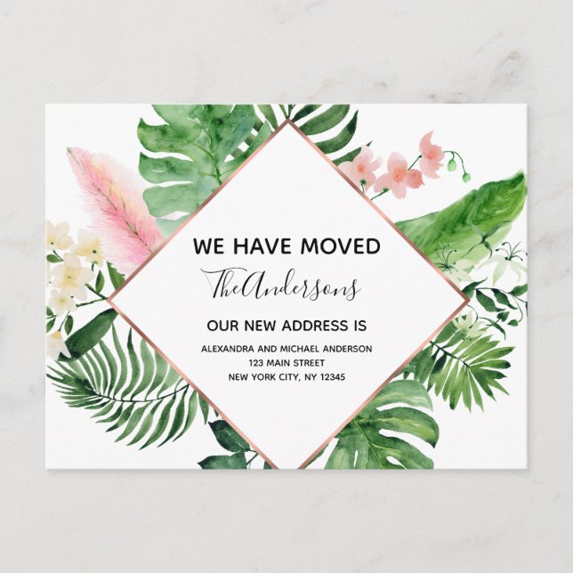 Moving Announcement Tropical Floral Watercolor (Front)