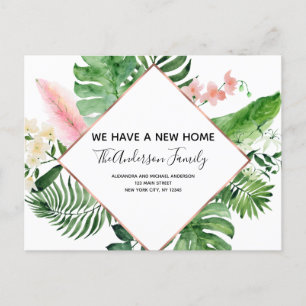 Moving Announcement Tropical Floral Watercolor Postcard