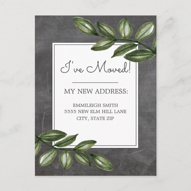 Moving Announcement Vintage Chalkboard Green Leaf Postcard (Front)