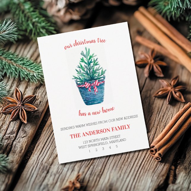 Moving Announcement Watercolor Christmas Tree Card (Creator Uploaded)