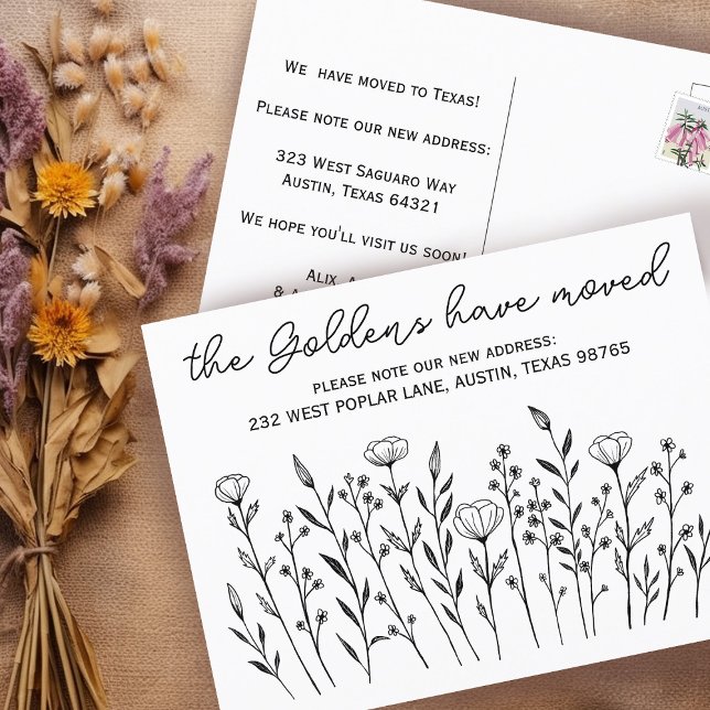 MOVING ANNOUNCEMENT Wildflowers Simple Custom Postcard (MOVING ANNOUNCEMENT Wildflowers Simple Custom Postcard
Address Change New Home Line Art )