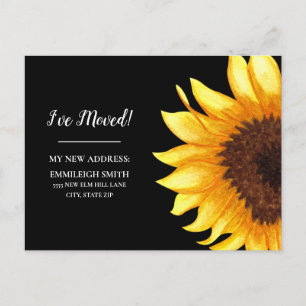 Moving Announcement Yellow Sunflower Black Postcard
