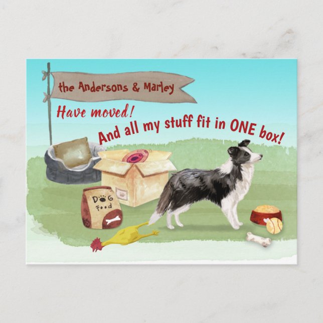 Moving Border Collie Dog Our New Home Address   Postcard (Front)