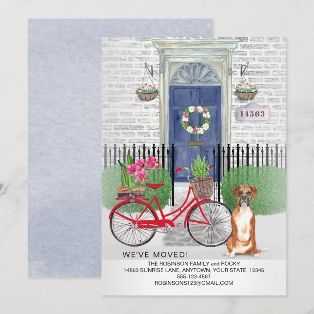 Moving Boxer Dog Bicycle Door New Home  Announcement (Front/Back)
