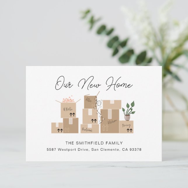 Moving Boxes New Address and Moving Announcement (Standing Front)