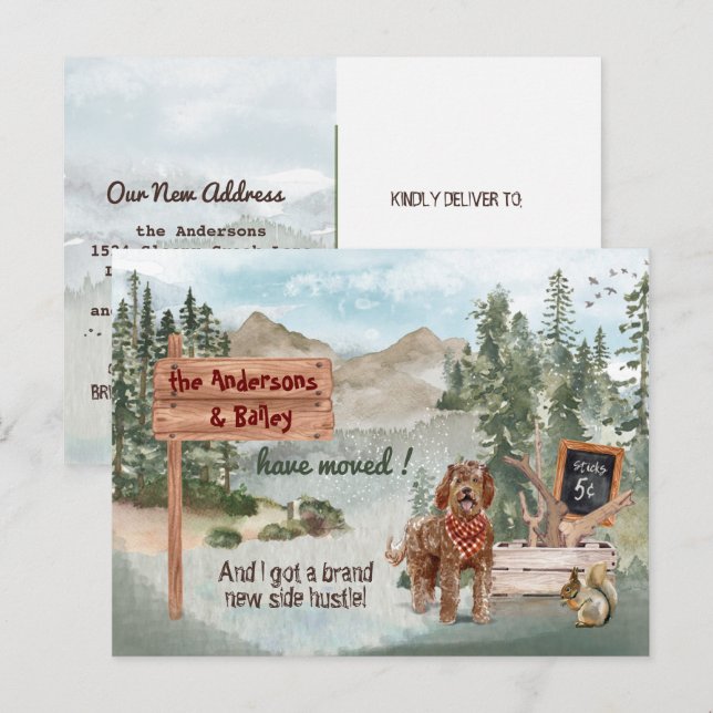 Moving Brown Labradoodle Woodland New Address      Announcement Postcard (Front/Back)